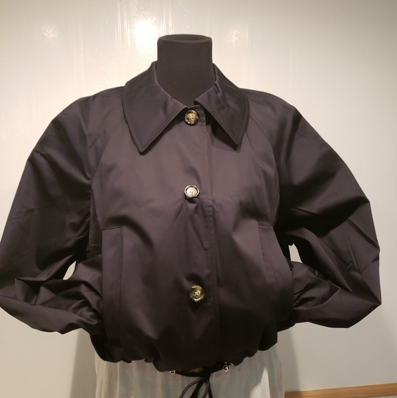 New INC All-Weather Drawstring Button Front Wing Collar Black Trench Coat XXL - Picture 4 of 11